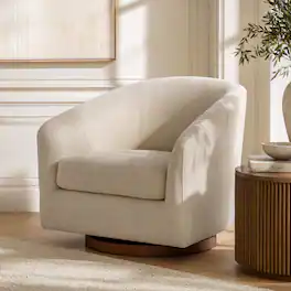 ModernMate - Swivel Accent Chair Upholstered Velvet Fabric Single Sofa Barrel Chair Armchair for Living Room No Assembly Needed - Beige