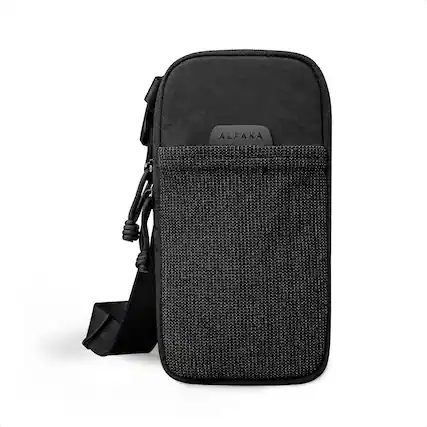 Front. ALPAKA - Men’s Sling Bag & Belt Bag - Slim Crossbody Phone Sling with Card Sleeve and Phone Pocket - Black Axoflux 400D Washed Nylon.