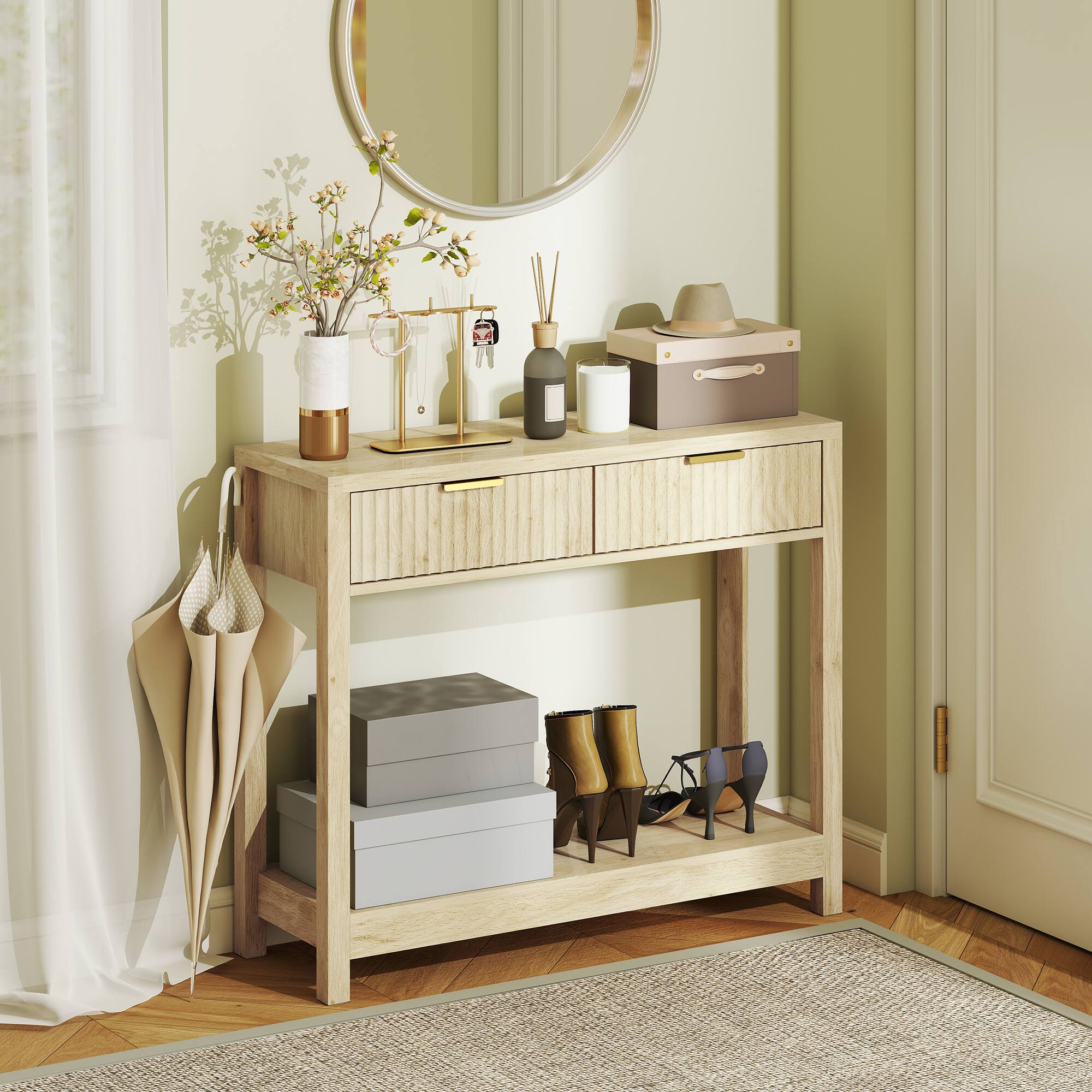 Alt View 1. Homcom - Console Table with Storage - Natural Wood.