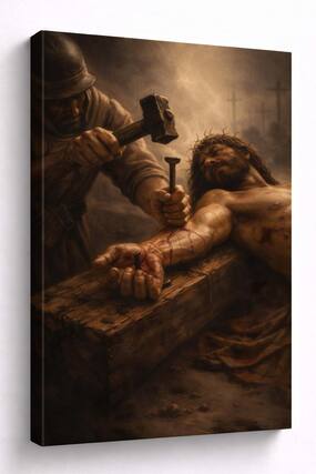 Front. FC Design - Large Crucifixion Moment Canvas 24x36" Ready-to-Hang Religious Art Painting Home Wall Decor Gift - MultiColor.