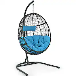 Costway - Hammock Chair with Stand Hanging Cushioned Swing Egg Chair for Indoor - Blue