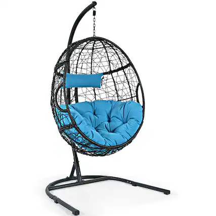 Front. Costway - Costway Hammock Chair with Stand Hanging Cushioned Swing Egg Chair for Indoor - Blue.