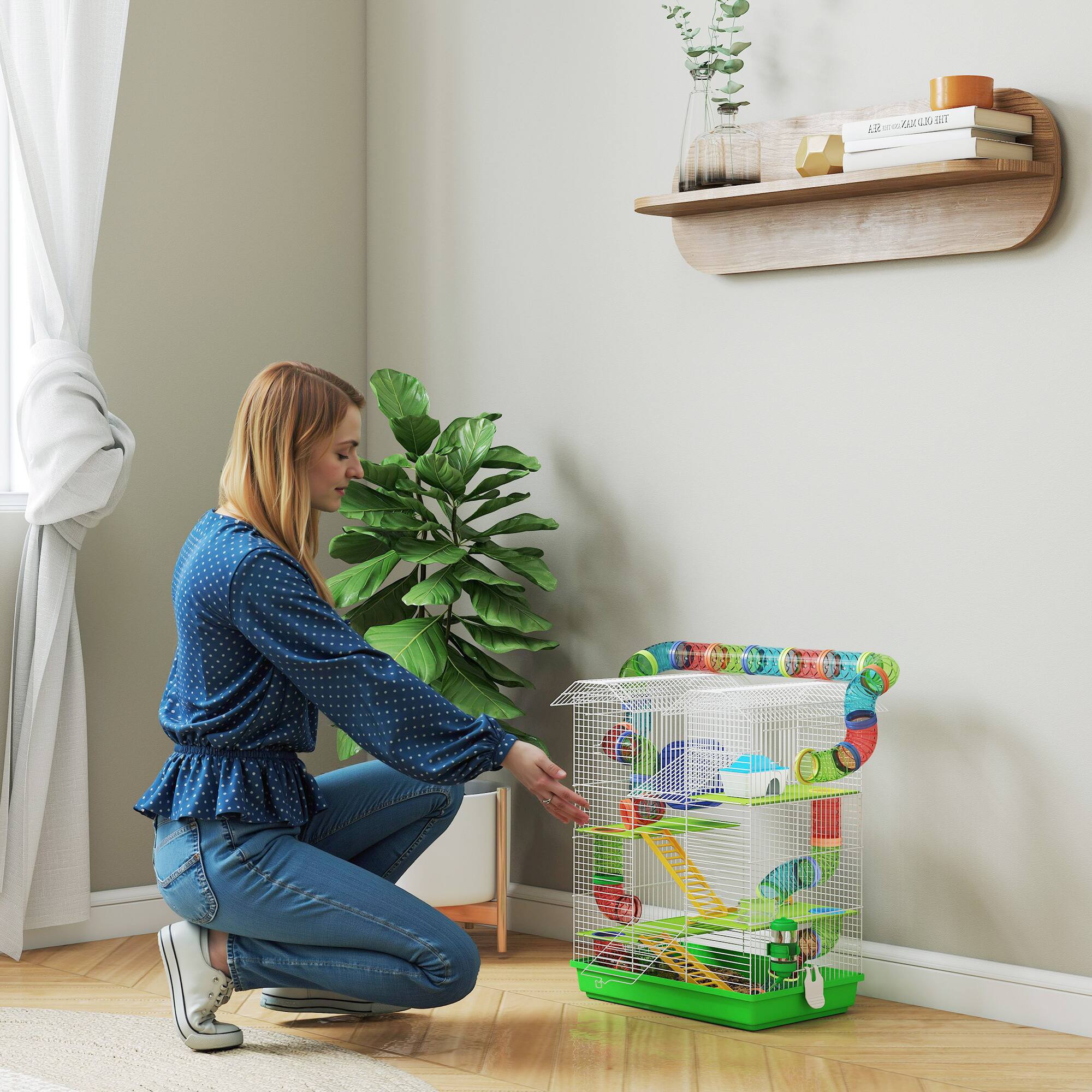 Alt View 5. Pawhut - 18.5" 5 Tier Hamster Cage w/Tubes, Tunnels, Small Animal Cage, Rat Gerbil Cage w/Water Bottle, Food Dish, Exercise Wheel.