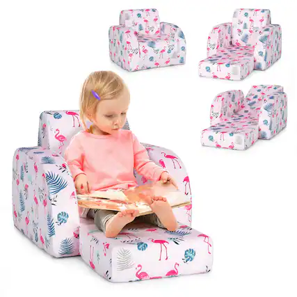 Front. Sugift - 3-in-1 Convertible Kid Sofa Bed Flip-Out Chair Lounger for Toddler - Pink.