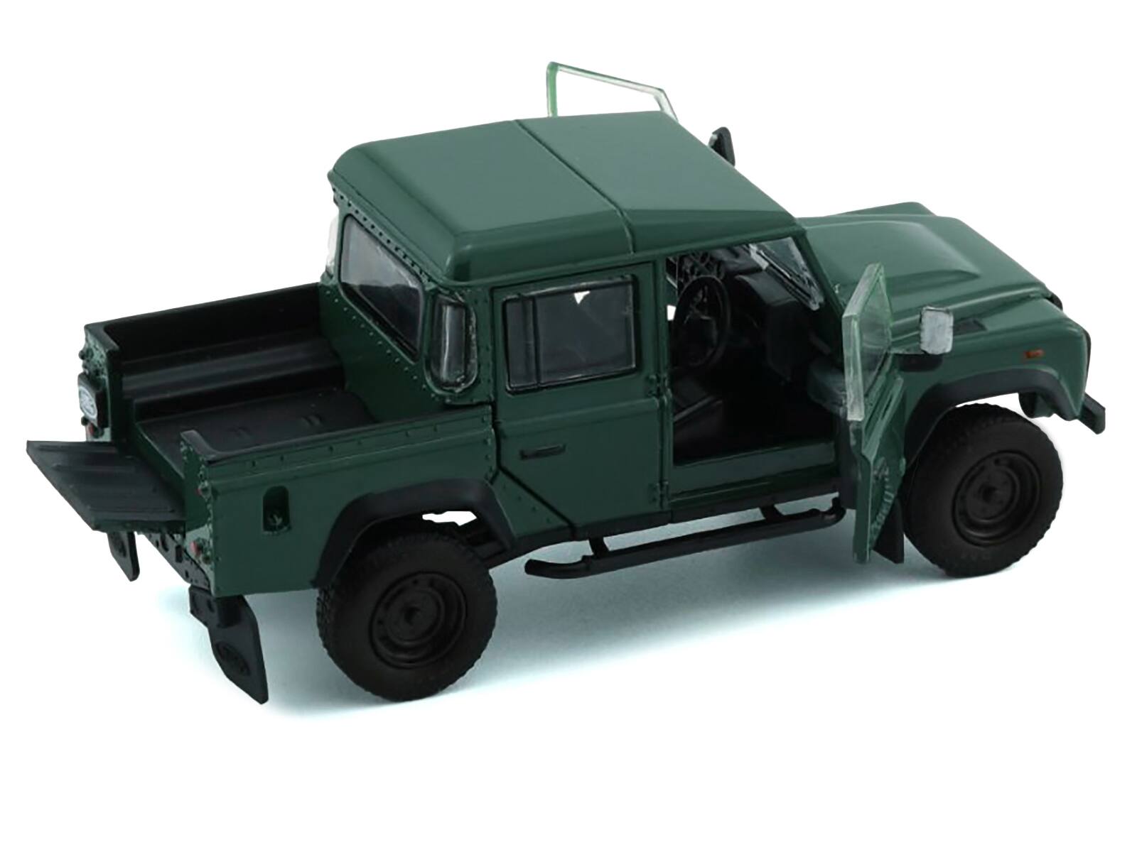 Voiture Miniature 1/64 Land Rover Defender 110 Pickup Truck Verte Avec Roue Supplémentaire - BM Creations