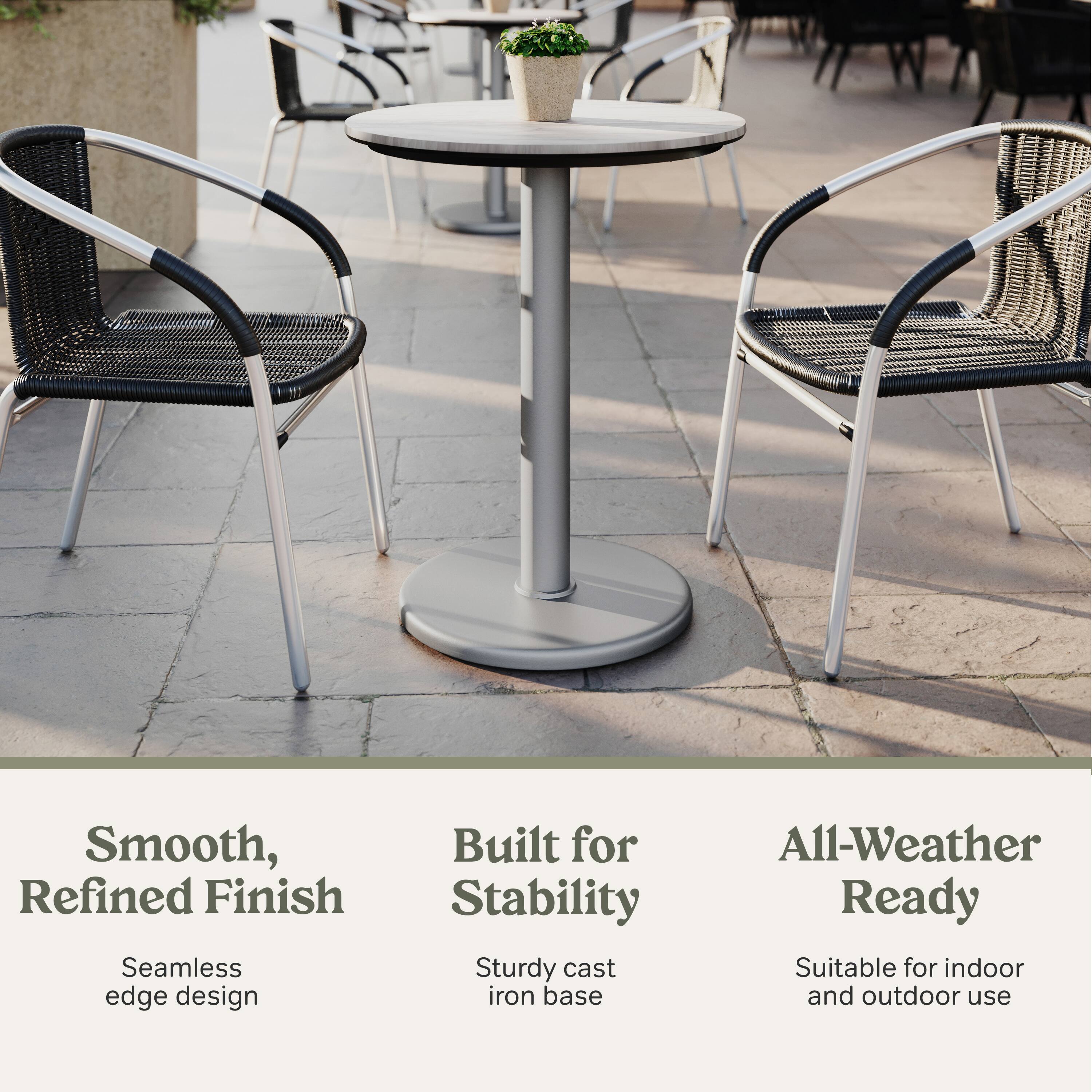 Smooth, Refined Finish  
Seamless edge design

Built for Stability  
Sturdy cast iron base

All-Weather Ready  
Suitable for indoor and outdoor use