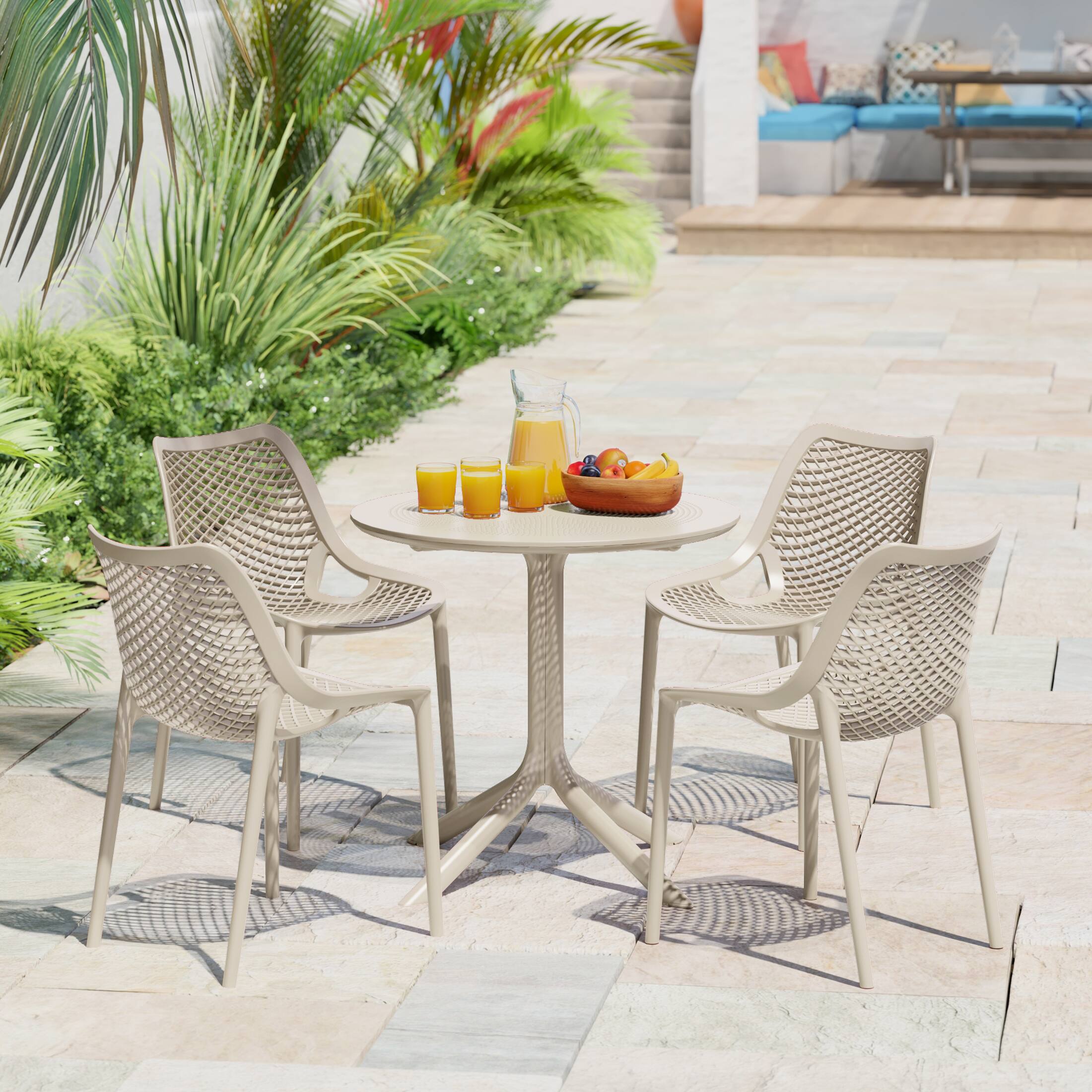 Angle. WestinTrends - WestinTrends Playa 31.5" Round Plastic Outdoor Patio Dining Table for 4 - Sand.