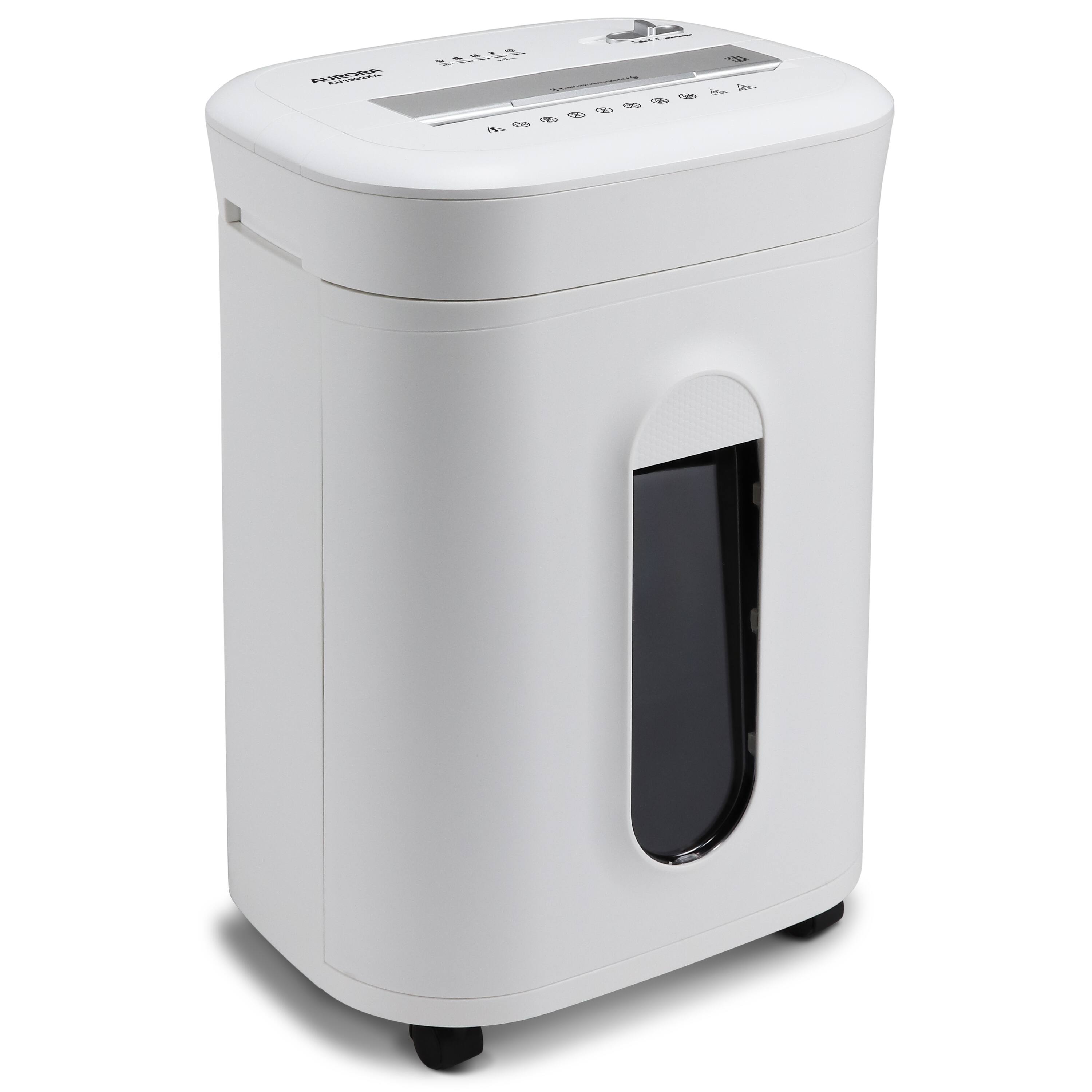Left. Aurora - Aurora AU1562XA Anti-Jam Heavy Duty 15-Sheet Crosscut Shredder/ 6 Gallon Pullout Basket / 60 Min Run Time - White.