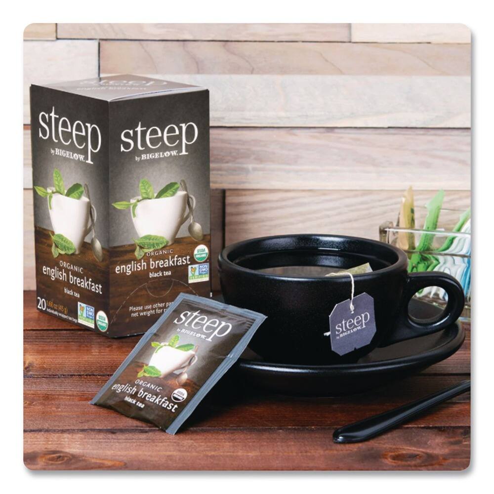 steep by BIGELOW  
ORGANIC  
english breakfast  
black tea  

20 tea bags  

Please use other for net weight  

steep by BIGELOW  
ORGANIC  
english breakfast  
black tea