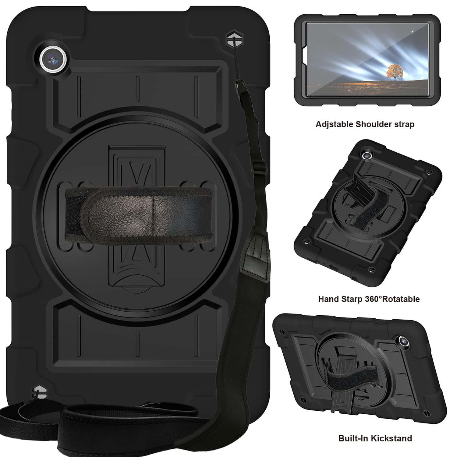 Dteck - Heavy Duty Rugged Case for Samsung Galaxy Tab A9 8.7-inch 2023,Shockproof Kickstand Cover with Shoulder Strap - F