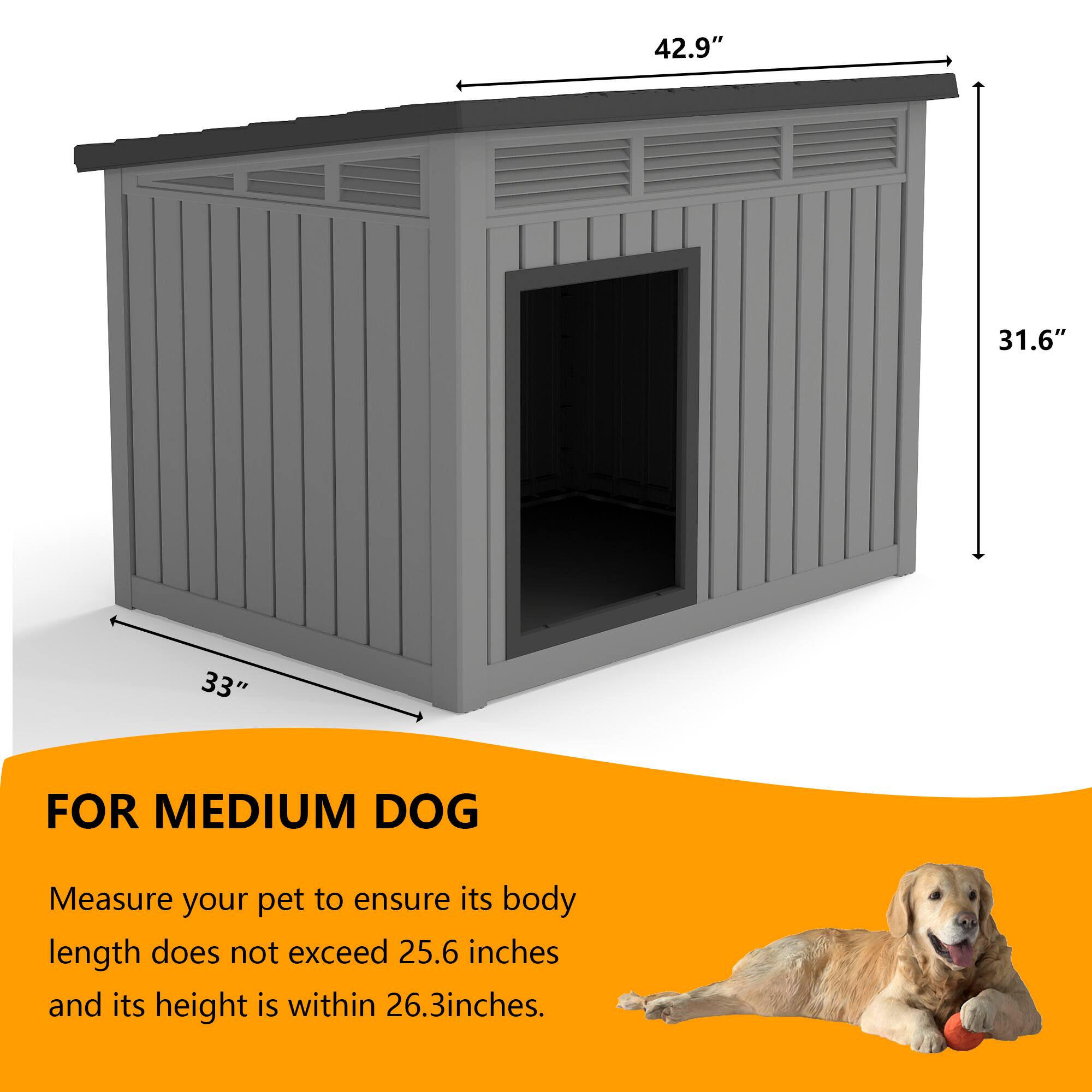 42.9" 31.6" 33" FOR MEDIUM DOG

Measure your pet to ensure its body length does not exceed 25.6 inches and its height is within 26.3 inches.