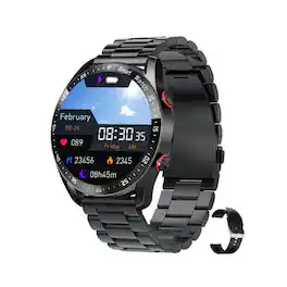 Stock Preferred - Smart Watch Stainless Steel Band Fitness Tracker with Heart Rate Monitor 1.28” Touchscreen Waterproof for iOS Android - Black - (2023)