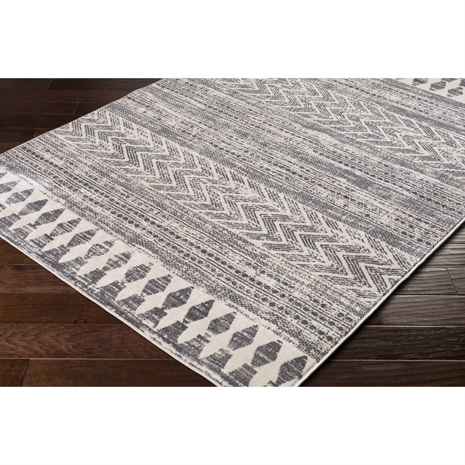 Alt View 1. Hivvago - 8-ft. x 10-ft. Grey Ivory Chevron Stripe Geometric Boho Style Area Rug - Grey,Ivory.