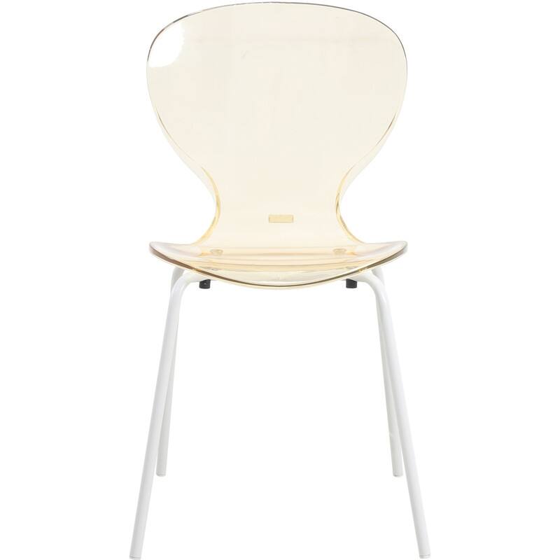 Alt View 2. LeisureMod - Oyster Modern Transparent Side Chairs with White Metal Legs, Contemporary Dining Room Accent Desk Chairs, Set of 2 - Amber.