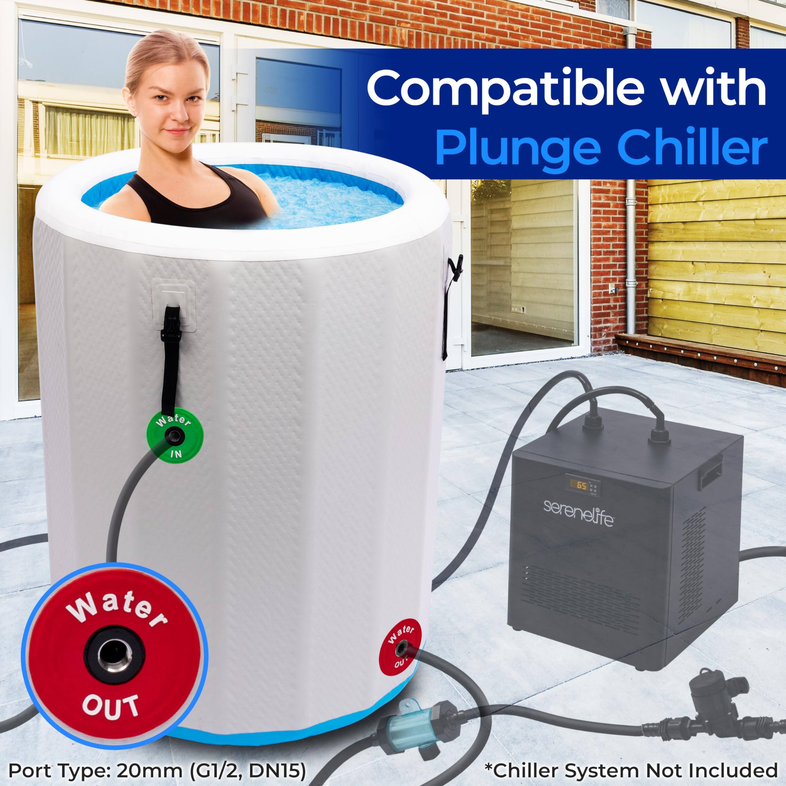 Compatible with Plunge Chiller  
Water IN & OUT  
Port Type: 20mm (G1/2, DN15)  
*Chiller System Not Included