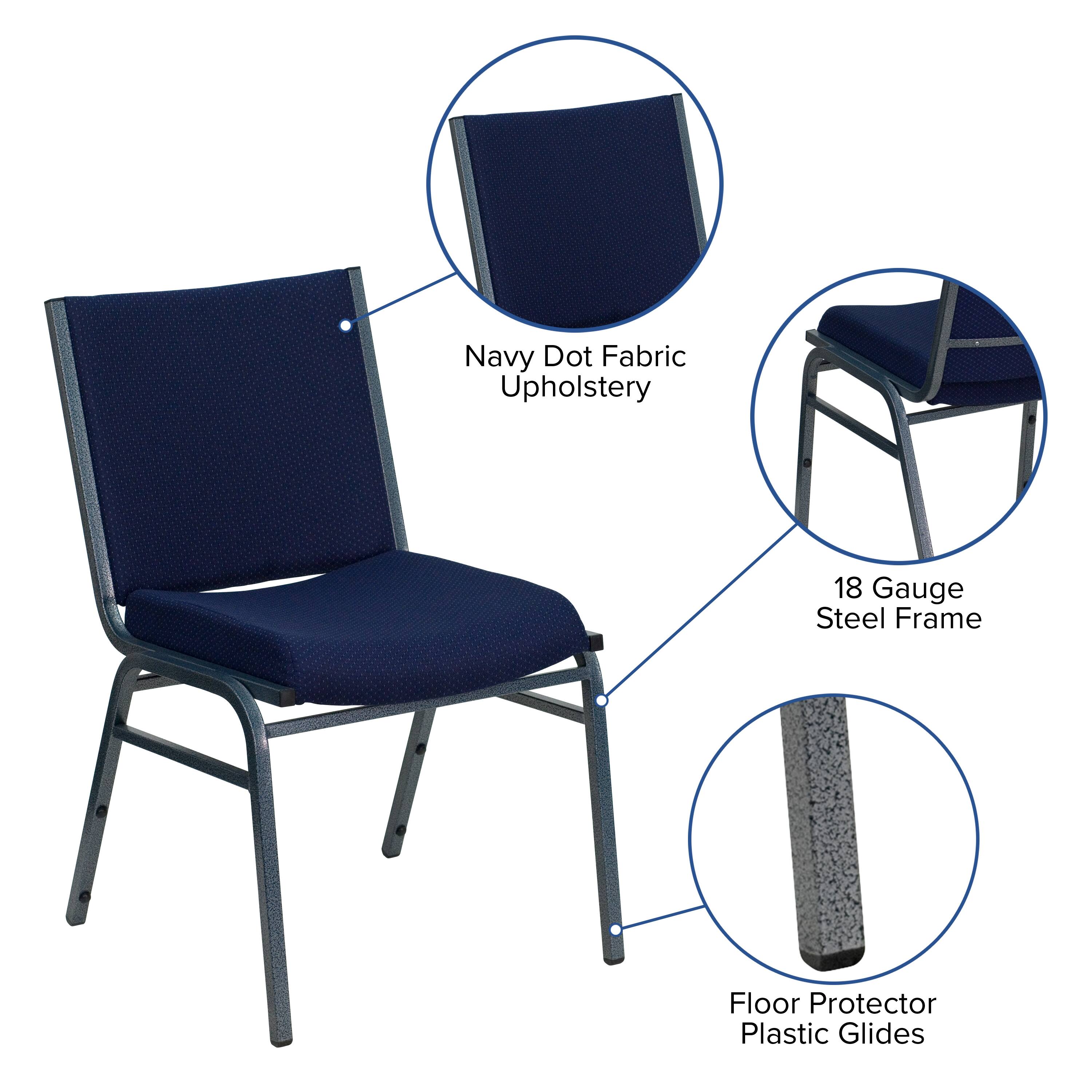 Navy Dot Fabric Upholstery  
18 Gauge Steel Frame  
Floor Protector Plastic Glides