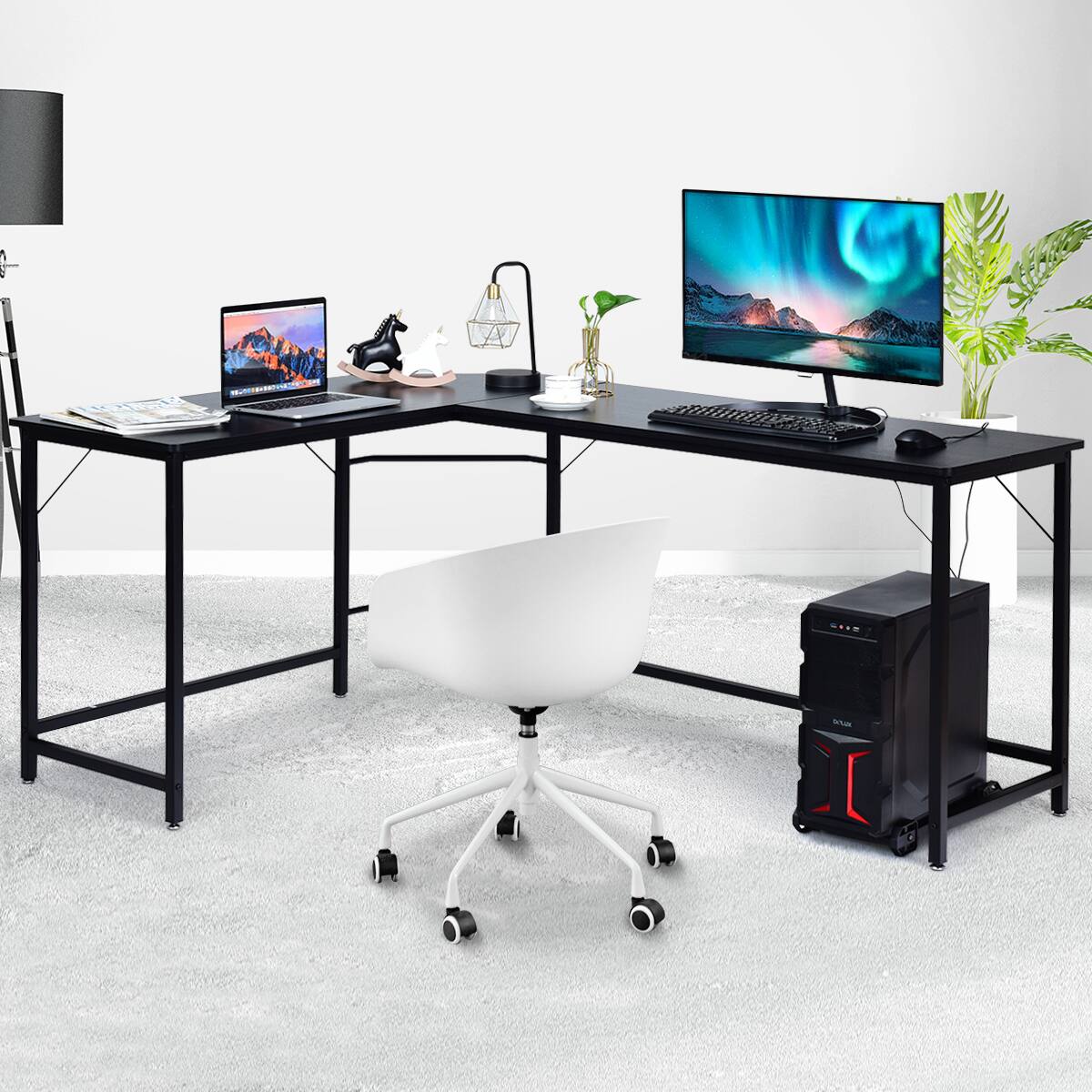 Angle. Costway - L-Shaped Corner Computer Desk - Black.