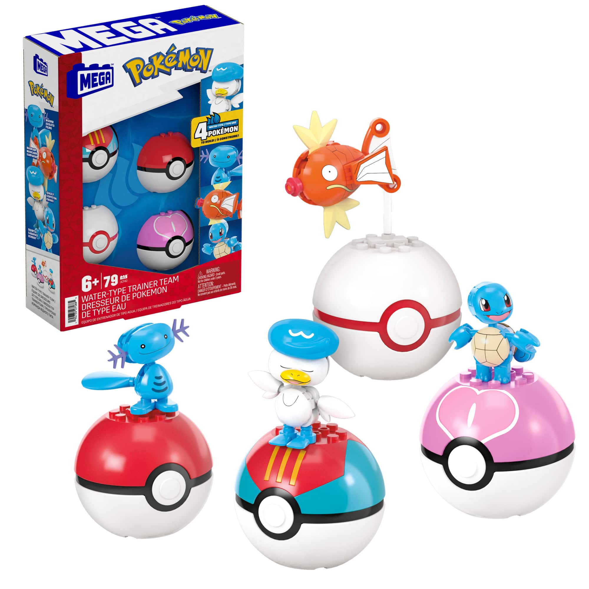 The image features a collection of Pokemon toys, including a box of Pokemon toys and a group of Pokemon balls. There are also several Pokemon figurines displayed, with one of them sitting on top of a Pokemon ball. The toys are arranged in a visually appealing manner, showcasing the variety of Pokemon characters available.