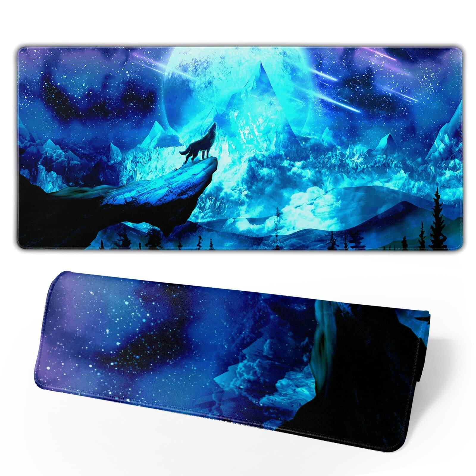 Front. CovertSafe - Abstract Dripping Gaming Mouse Pad Large Non-slip Desk Mat 31.5 x 11.8 inch - Anime Wolf.