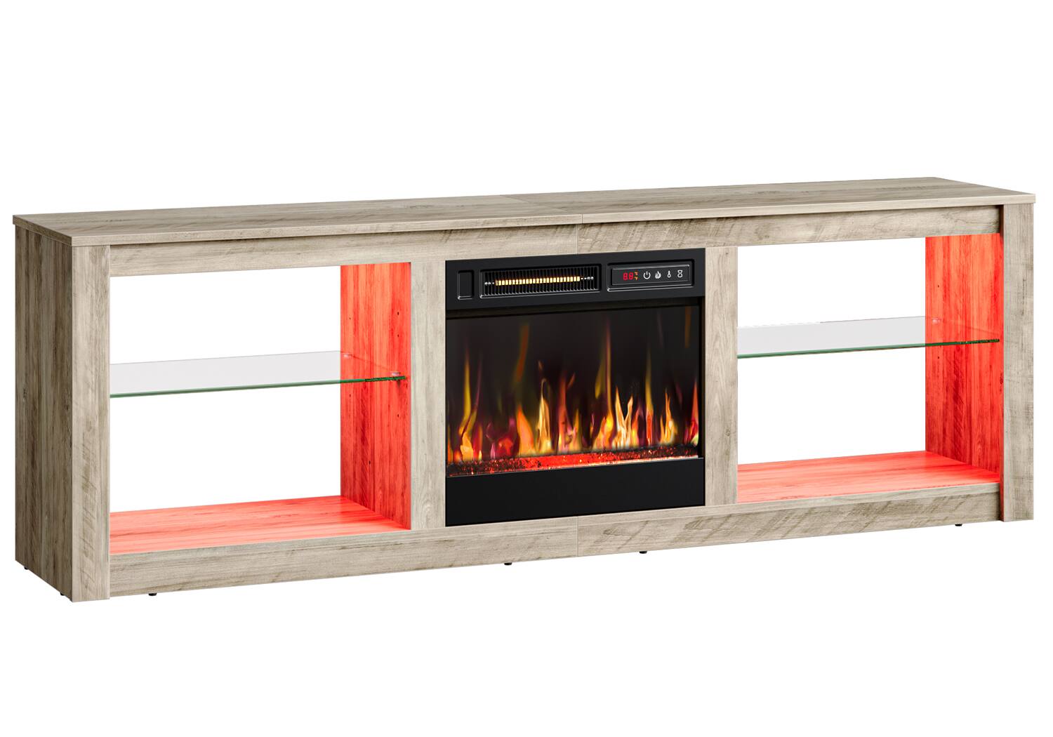 Alt View 2. Bestier - 63-inch Fireplace Gaming TV Stand with RGB Lights, Adjustable Glass Shelves & Single-Pack Design - Washed Grey.