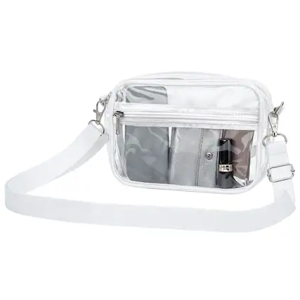 Front. Garnen - Clear Shoulder Bag for Stadium Events, Clear Crossbody Bag, Handbag for Concerts Festival, Clear Stadium Purse Bag - White.