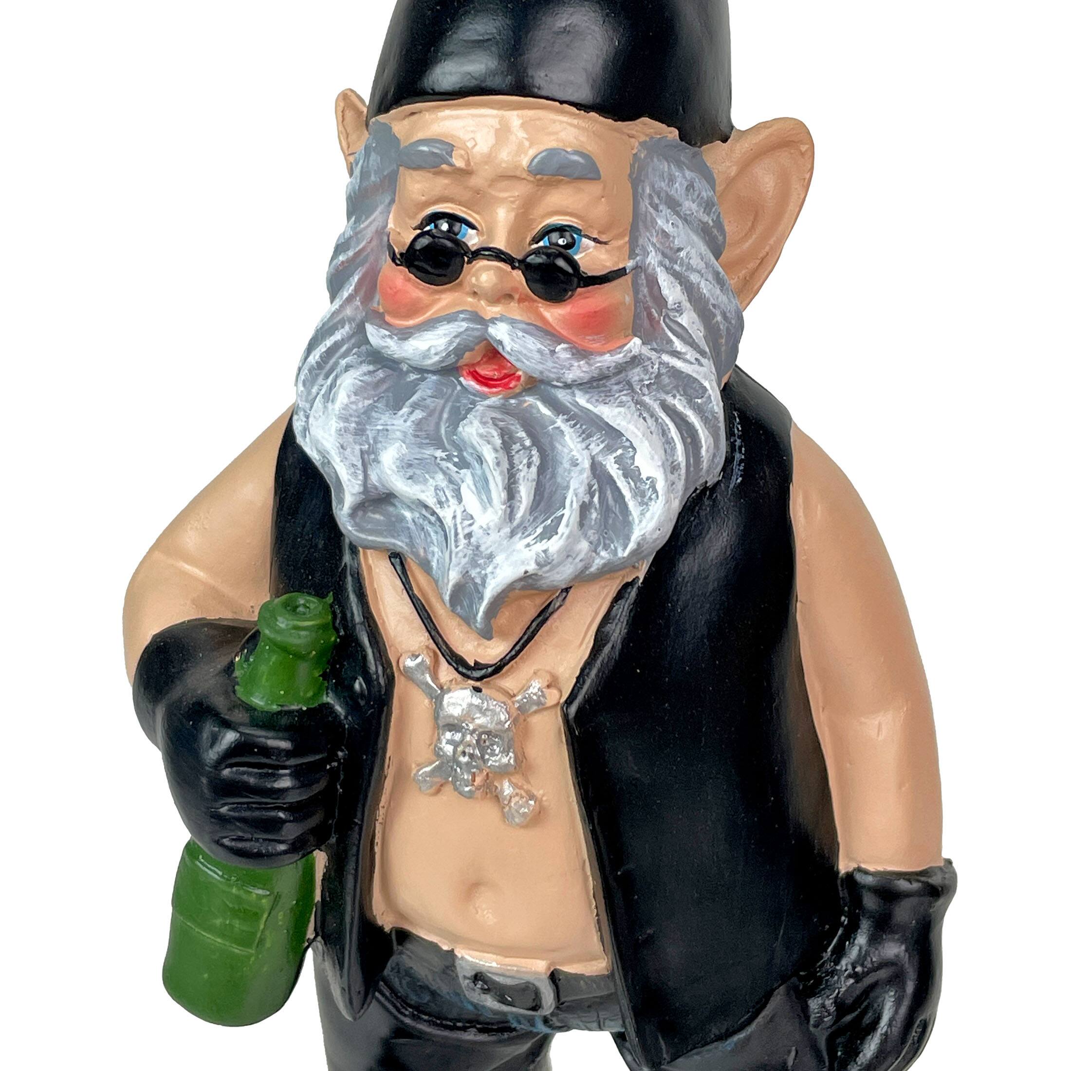 Alt View 8. Zeckos - Gnoschitt and Gnofun Thirsty Biker Garden Gnome Statues 7.5 Inches High - Black.