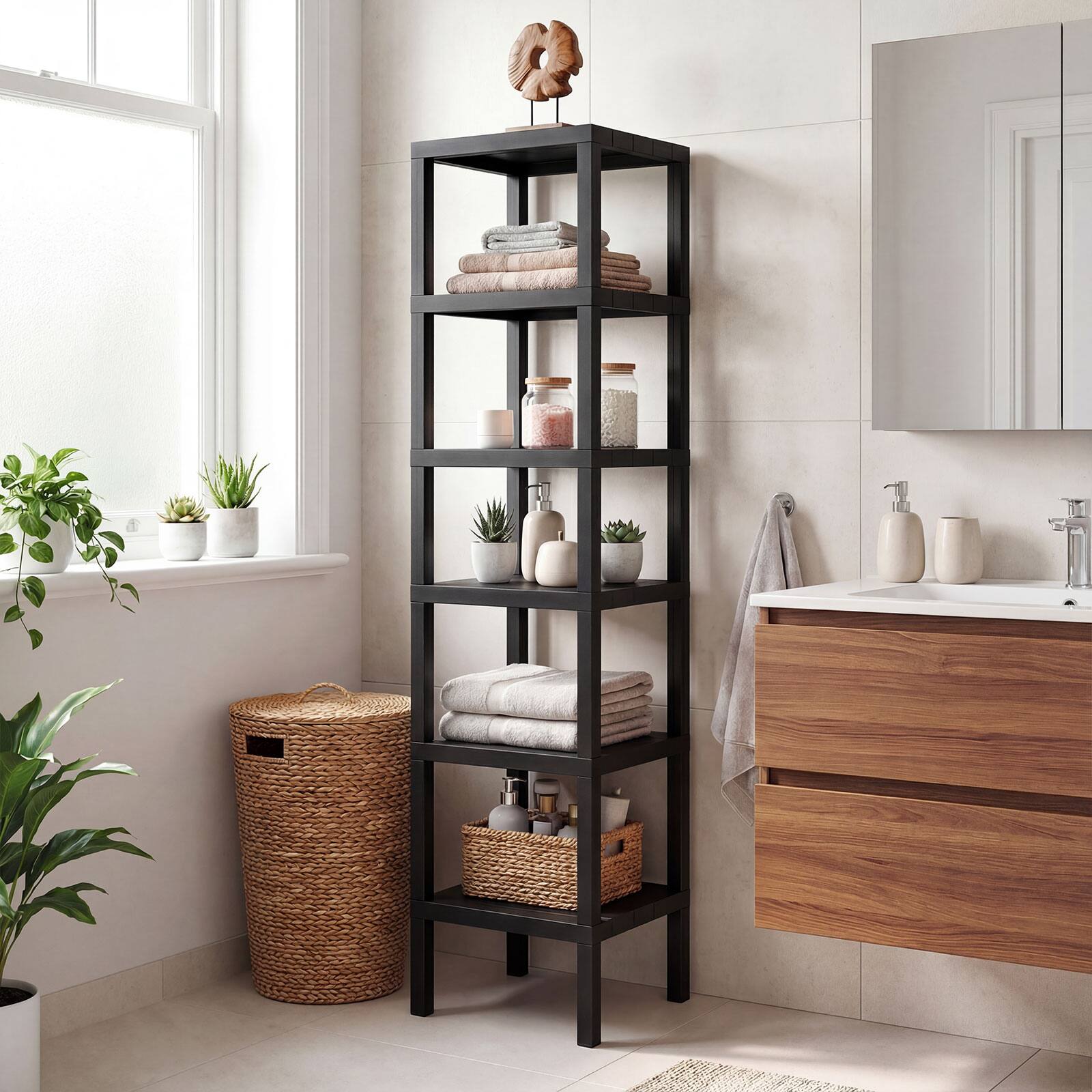 Alt View 4. Gymax - Gymax 6-Tier Plastic Modular Storage Shelves Open Display Utility Shelving Unit Black - Black.