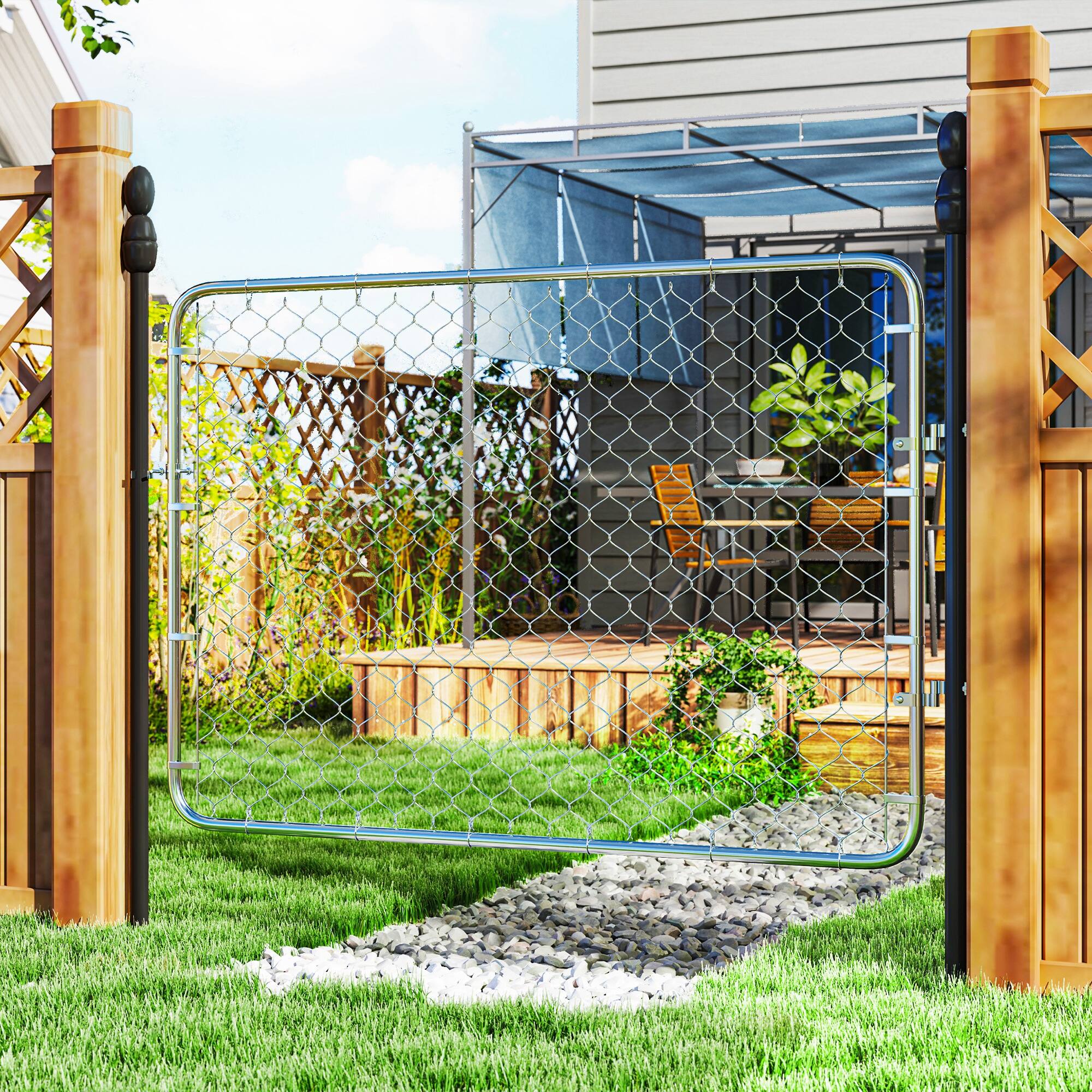 Alt View 1. Outsunny - Garden Gate Chain Link Fence Gate, Galvanized Steel Garden Door for Yard Entrance Way, 26-47 in. W x 6 ft. H - Silver.