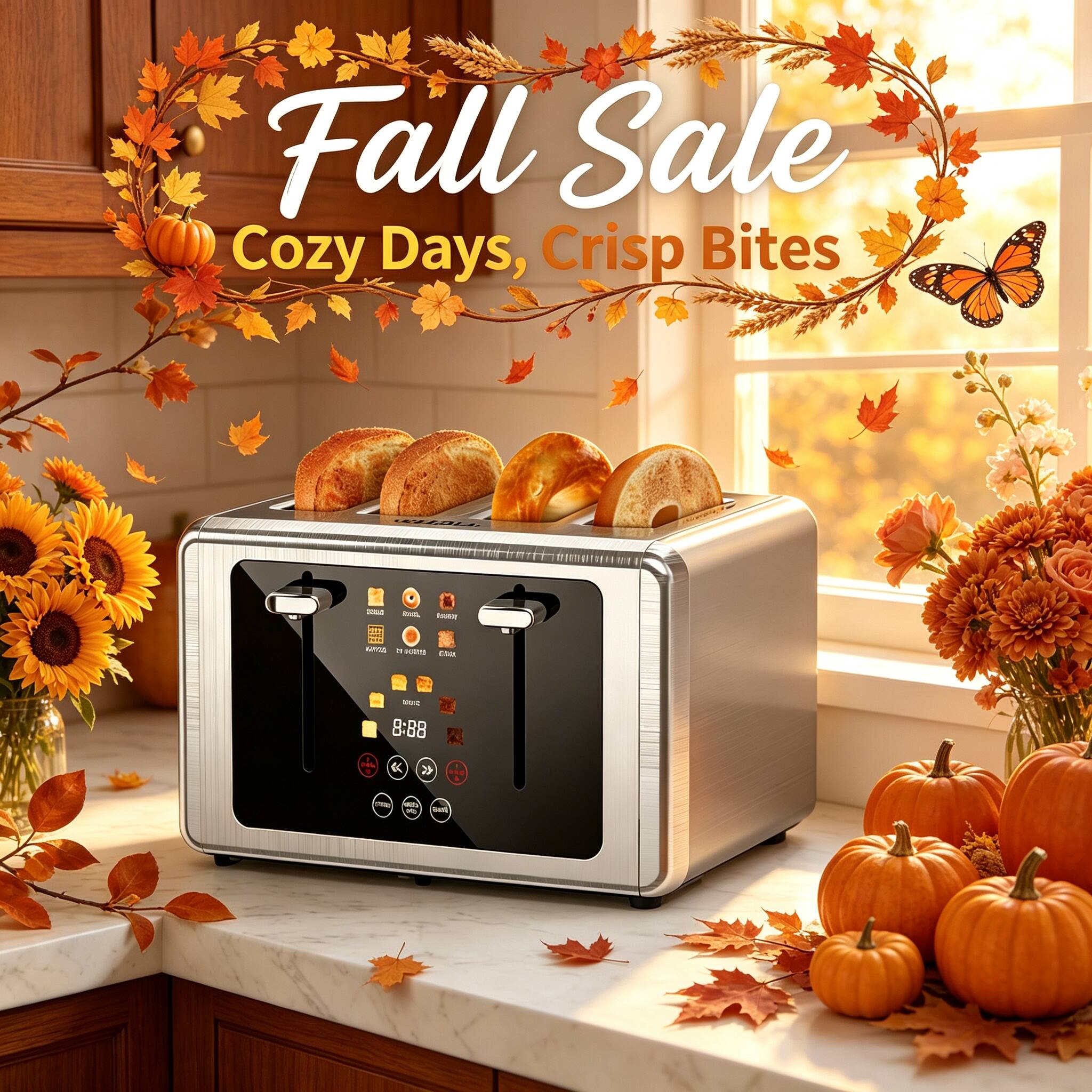 Fall Sale Cozy Days, Crisp Bites

THEY'S

RUM,
- a potes Ita
100% 8:88

me AD DO QUANT