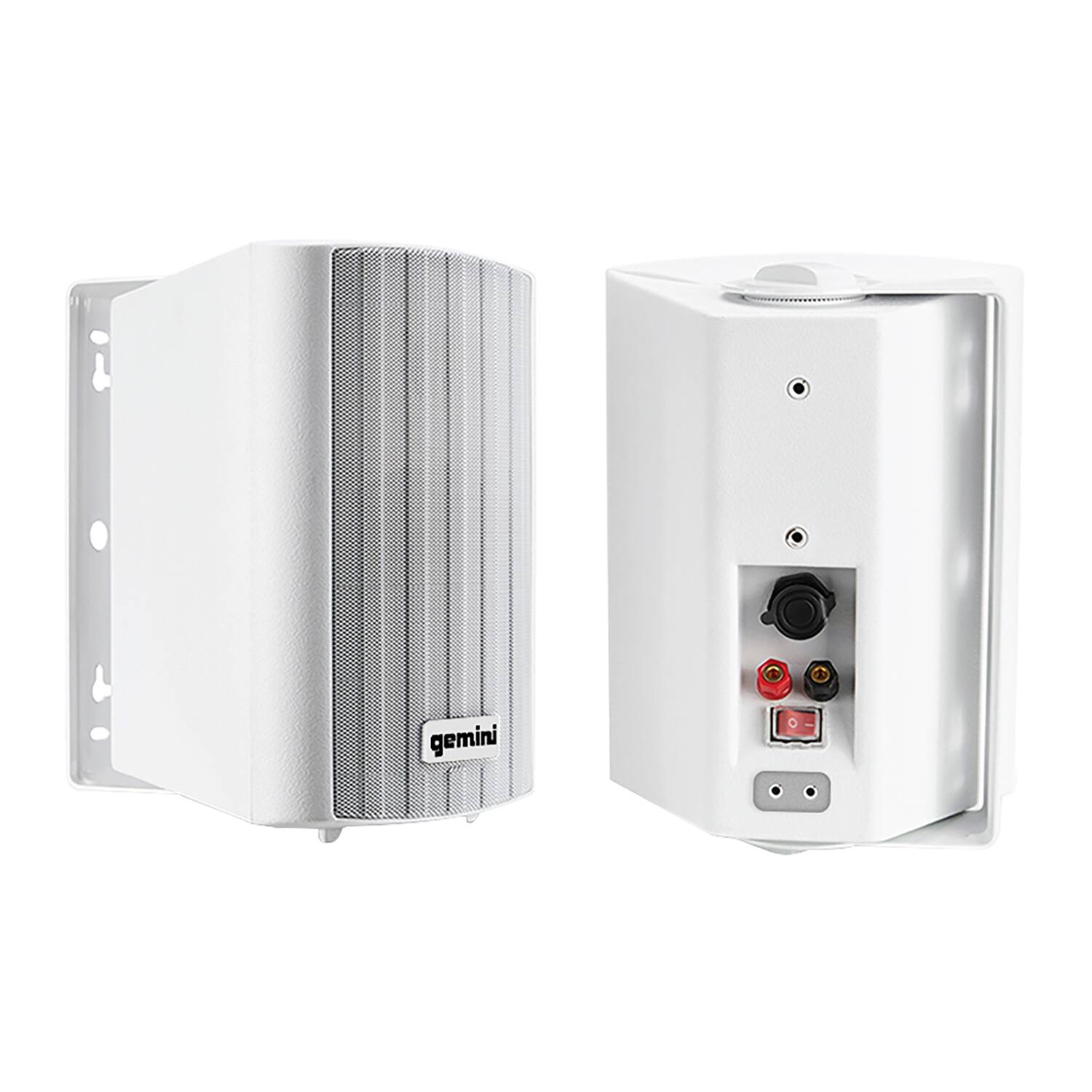 Left. Gemini - GHSI Series GHSI-W650BT-PR Outdoor Bluetooth 300-Watt-Peak Speaker Set with Mounting Brackets and Remote, 2 Count - White.