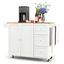 Kadyn - Kitchen Island Trolley Cart Wood with Drop-Leaf Tabletop and Storage Cabinet-White, Kitchen Island, Island Table - White