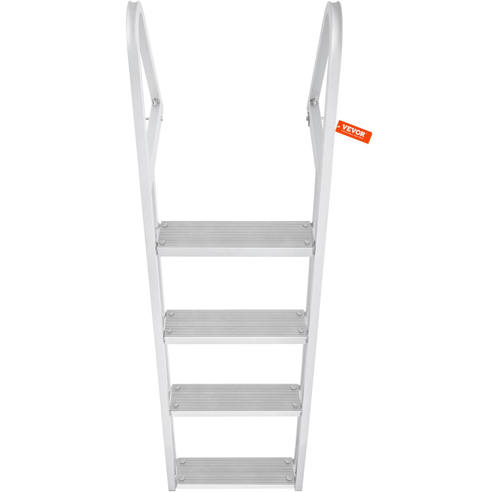 Alt View 5. VEVOR - Dock Ladder,Removable 4 Steps,350 lbs Load Capacity,Aluminum Alloy Pontoon Boat Ladder with 4'' Wide Step & Nonslip Mat - Silver.