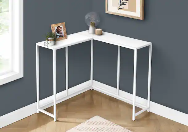 Front. TinyHomie - Accent Table Console Entryway Narrow Corner Living Room Bedroom White Laminate White Metal Contemporary Modern - White.
