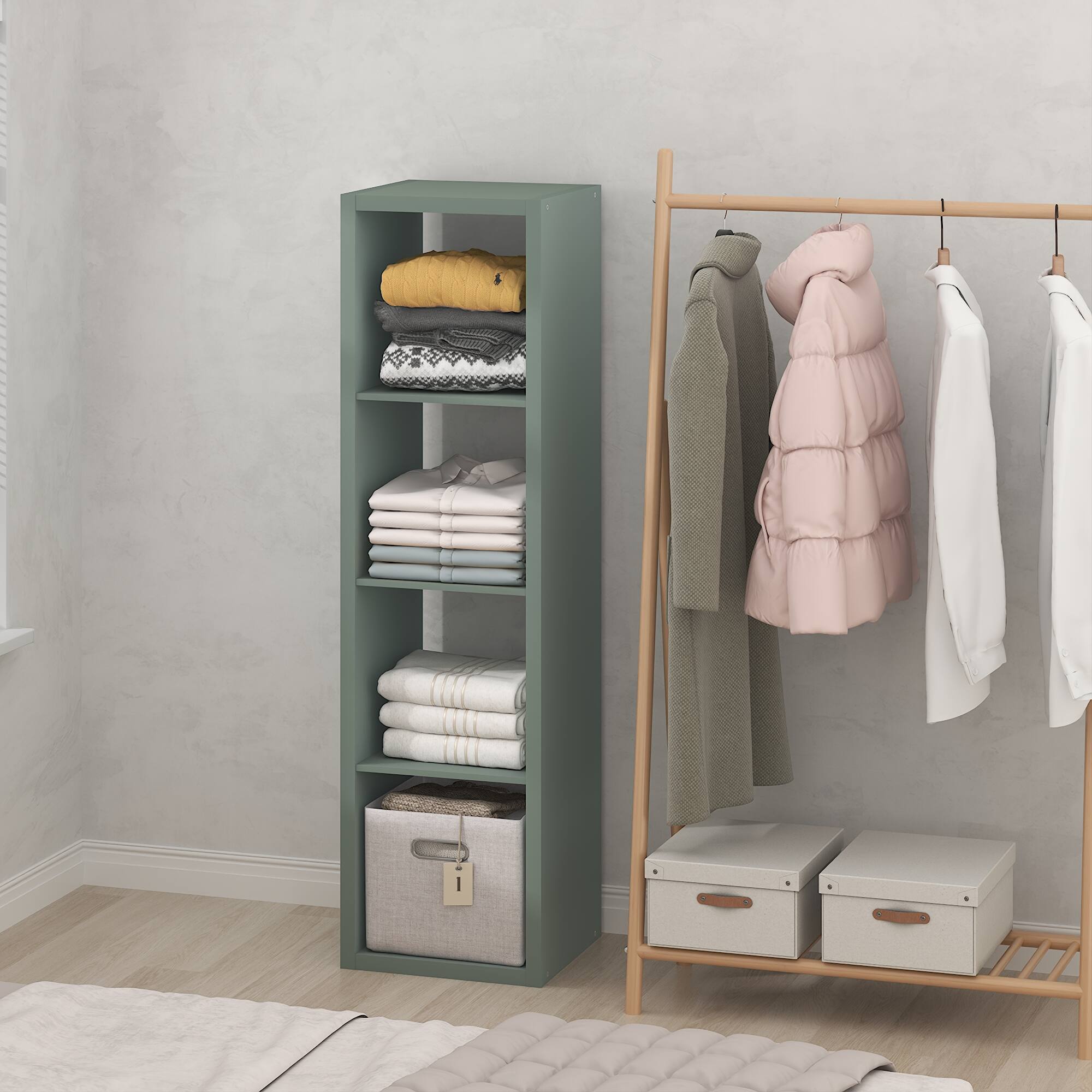Alt View 1. Furinno - CUBIC Closet Organizers, 4-Cube Shelf Organizer, Open Shelf, Extra Thick Frame, for Wardrobe, Bedroom, Living Room - Sage Green.