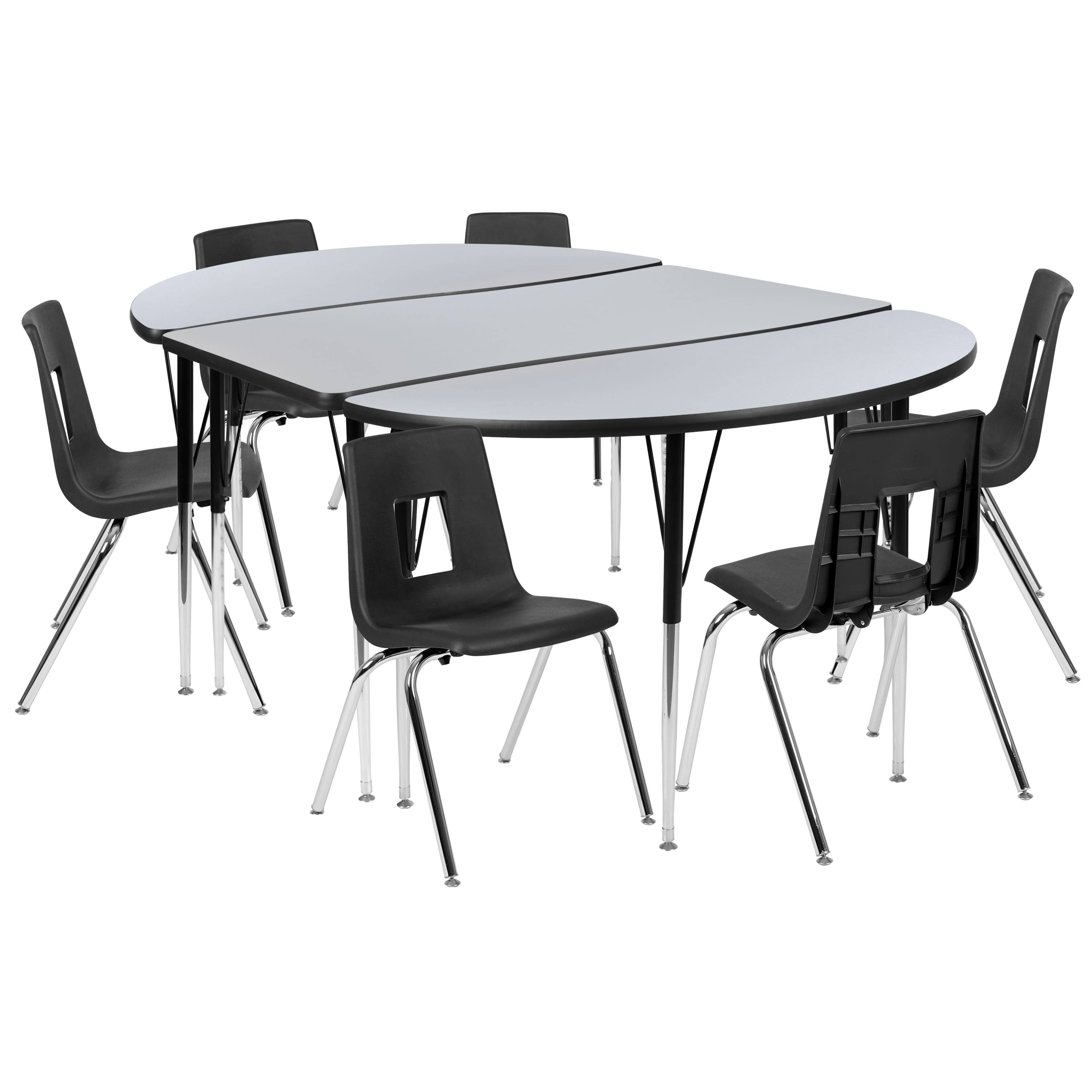 "Flash Furniture - Emmy 76"" Oval Wave Flexible Laminate Activity Table Set with 18"" Student Stack Chairs, Grey/Black - Gray" price history on PriceWatchPro