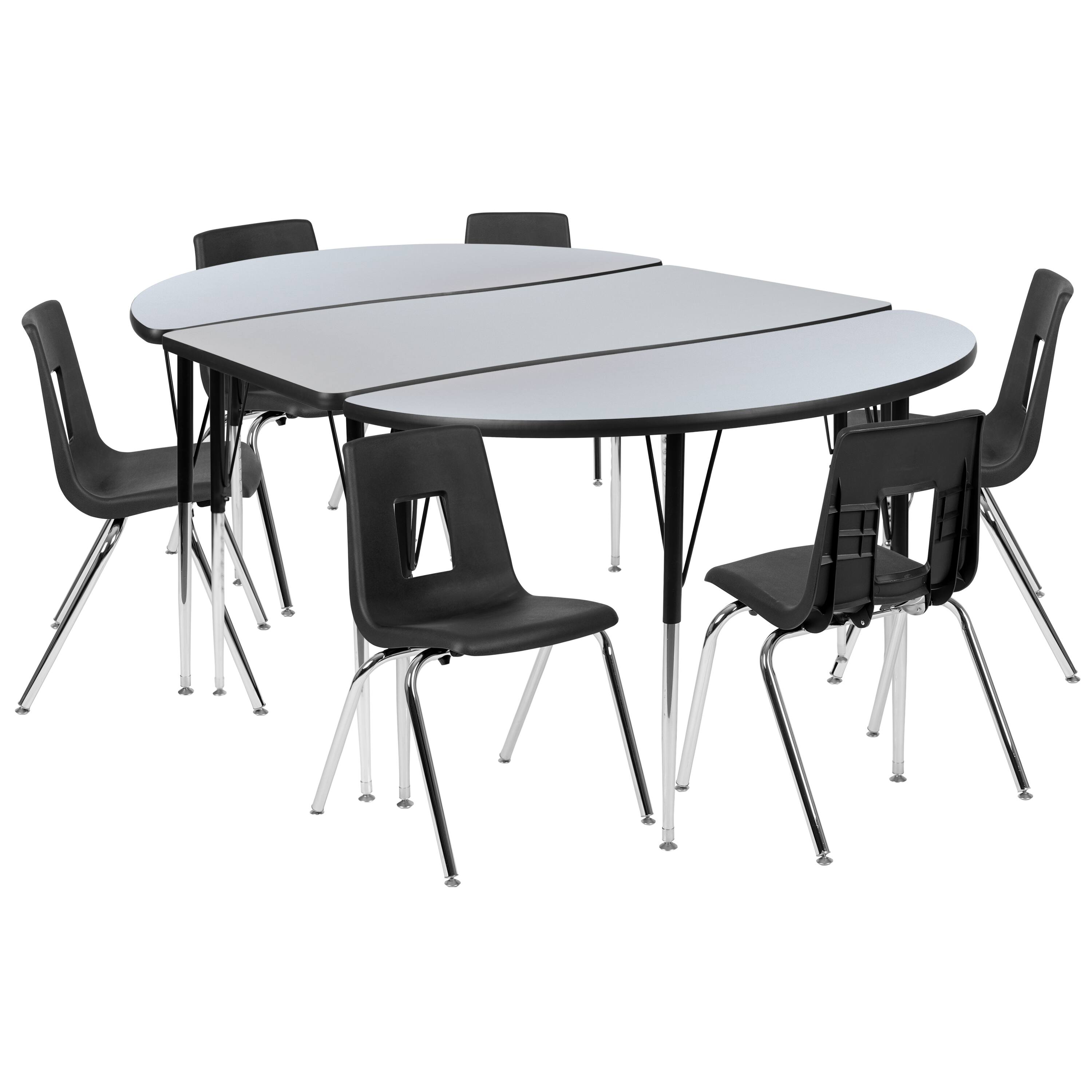 Alt View 1. Emma + Oliver - 76" Oval Wave Collaborative Laminate Activity Table Set with 18" Student Stack Chairs, Grey/Black - Grey.