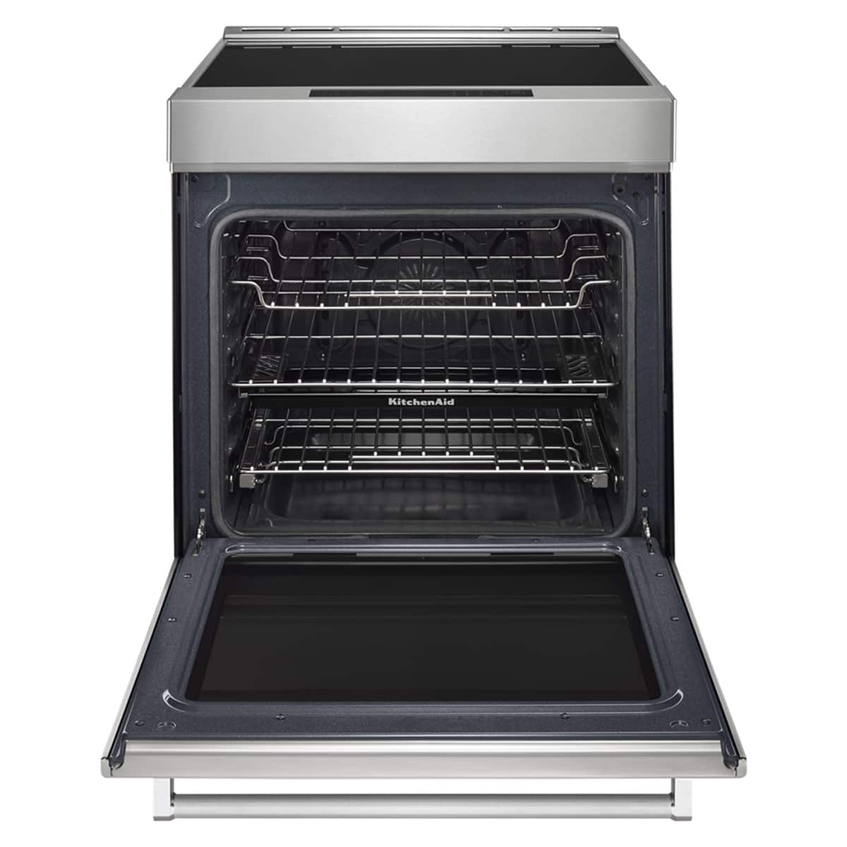 Angle. KitchenAid - 6.4 Cu. Ft. Slide-In Electric Induction Convection Range with Air Fry - Stainless Steel.