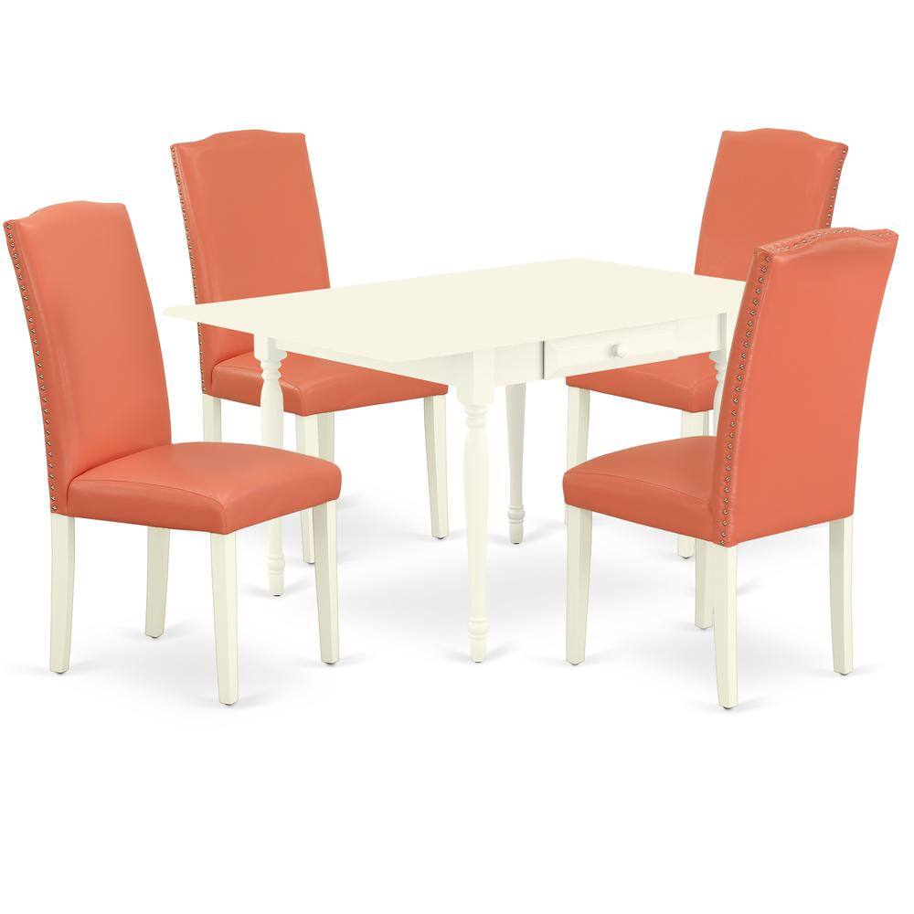 Angle. East West Furniture - Dining Room Set Linen White - Brown.