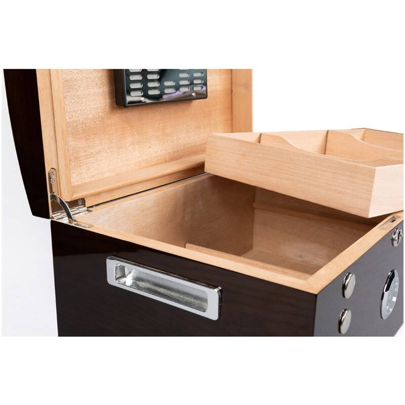 Back. Prestige - Montpellier Studded Humidor - High Gloss Elm Wood Deep Brown Finish.