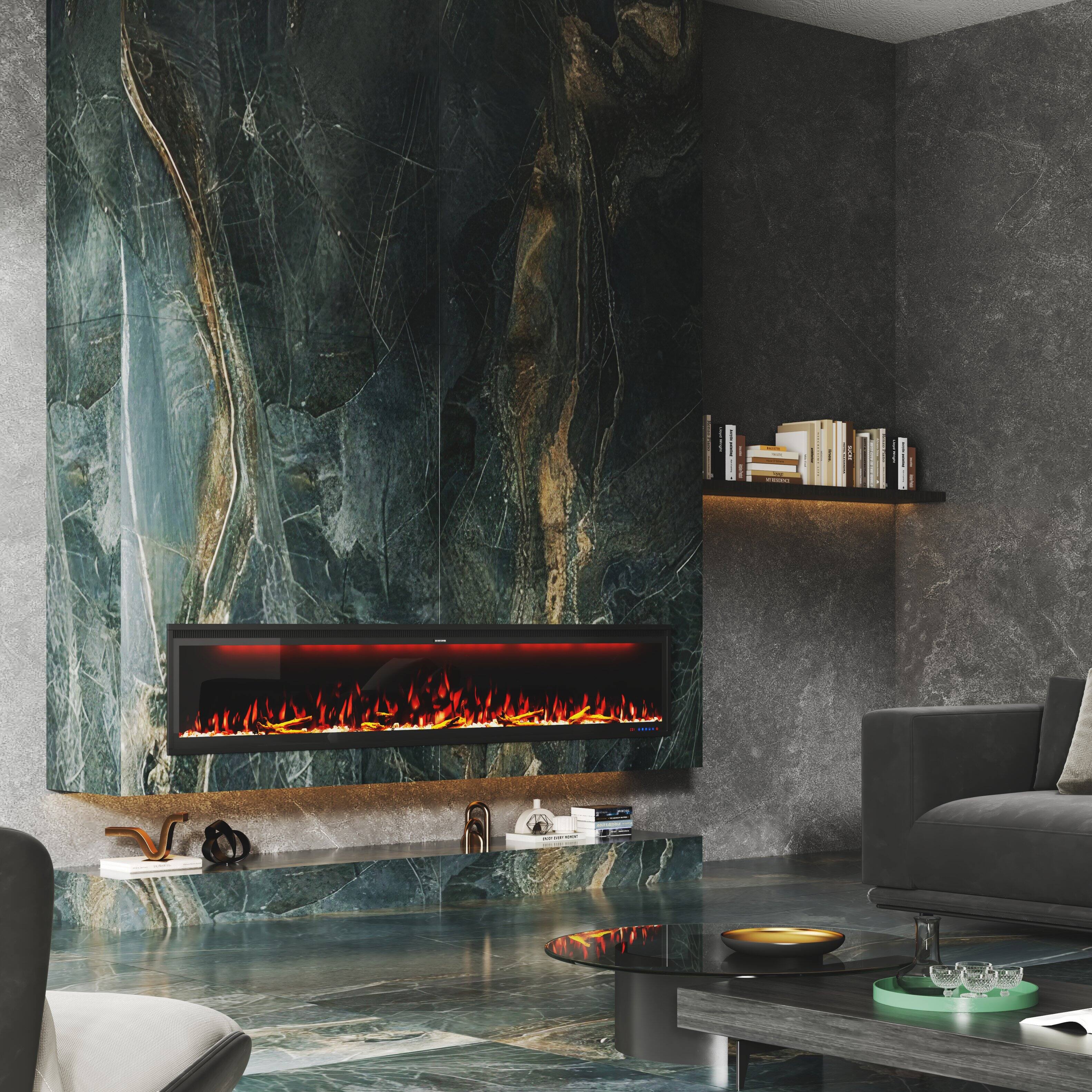 Alt View 9. Mondawe - 88" Wall Mounted/Recessed-in Electric Fireplace with Smart WIFI - Black.