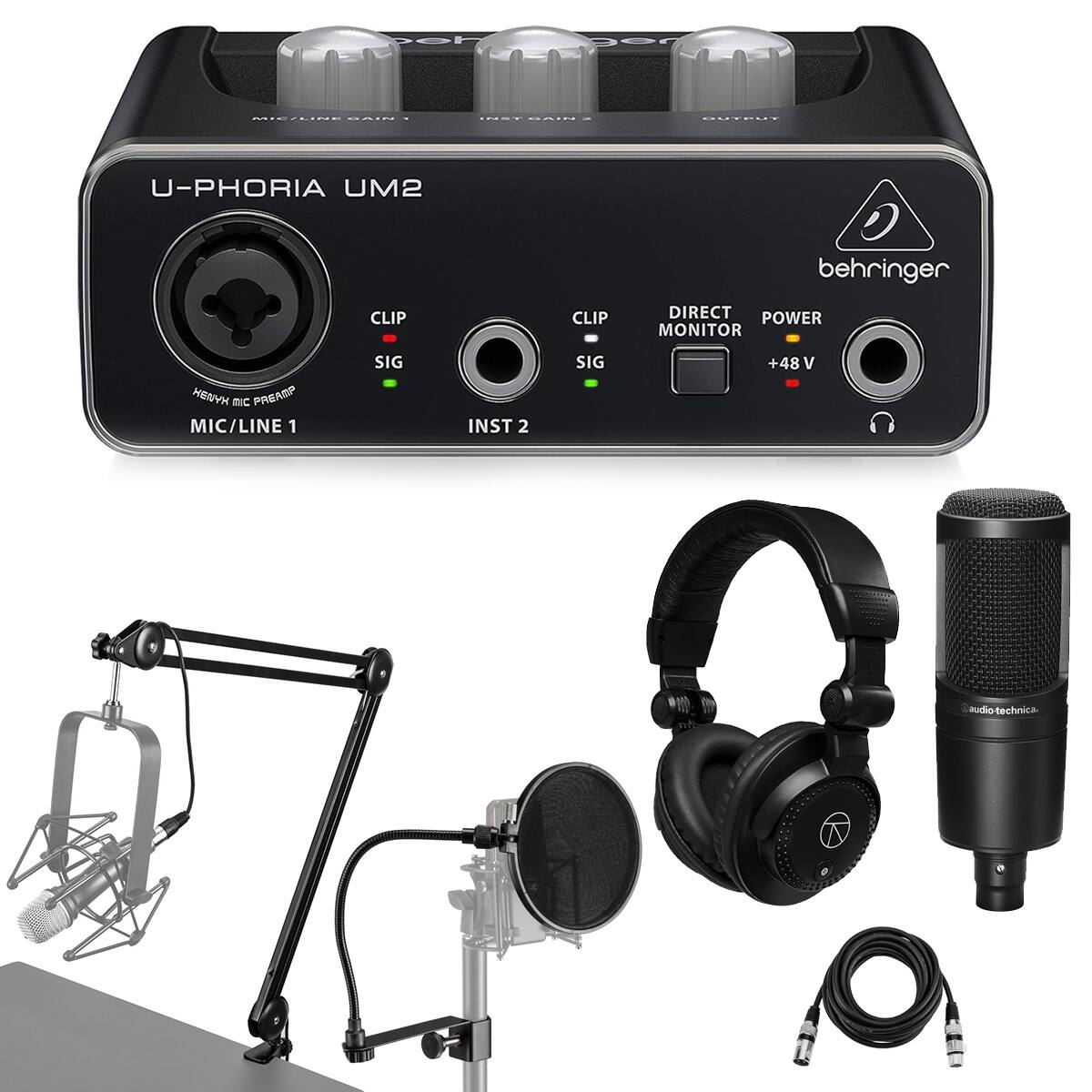 U-PHORIA UM2  
behringer  
CLIP  
SIG  
MIC/LINE 1  
INST 2  
DIRECT MONITOR  
POWER +48V  
HENYK MC PREAMP MIC/LINE 1  
audio-technica