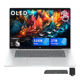 HP - OmniBook 5 16" 2K Touch Laptop,Snapdragon X Plus,32GB RAM,1TB SSD+1TB Dock Set,Backlit KB,Copilot+ PC,Win 11 - Silver