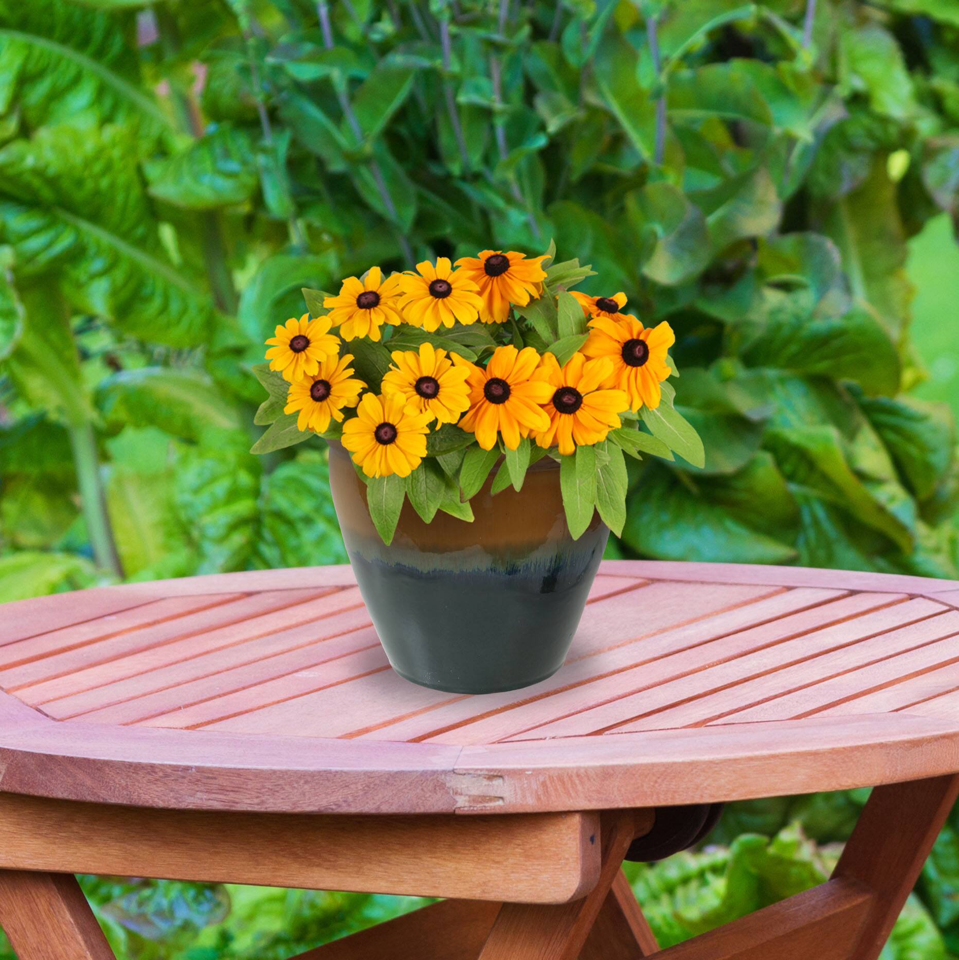 Alt View 8. Sunnydaze - 12 in Chalet Glazed Ceramic Planter - Set of 2 - Forest Lake Green.