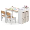 Front. Costway - Costway Kids Art Table & Chairs Set with Paper Roll Wooden Craft Study Desk Active Play Natural - Natural.