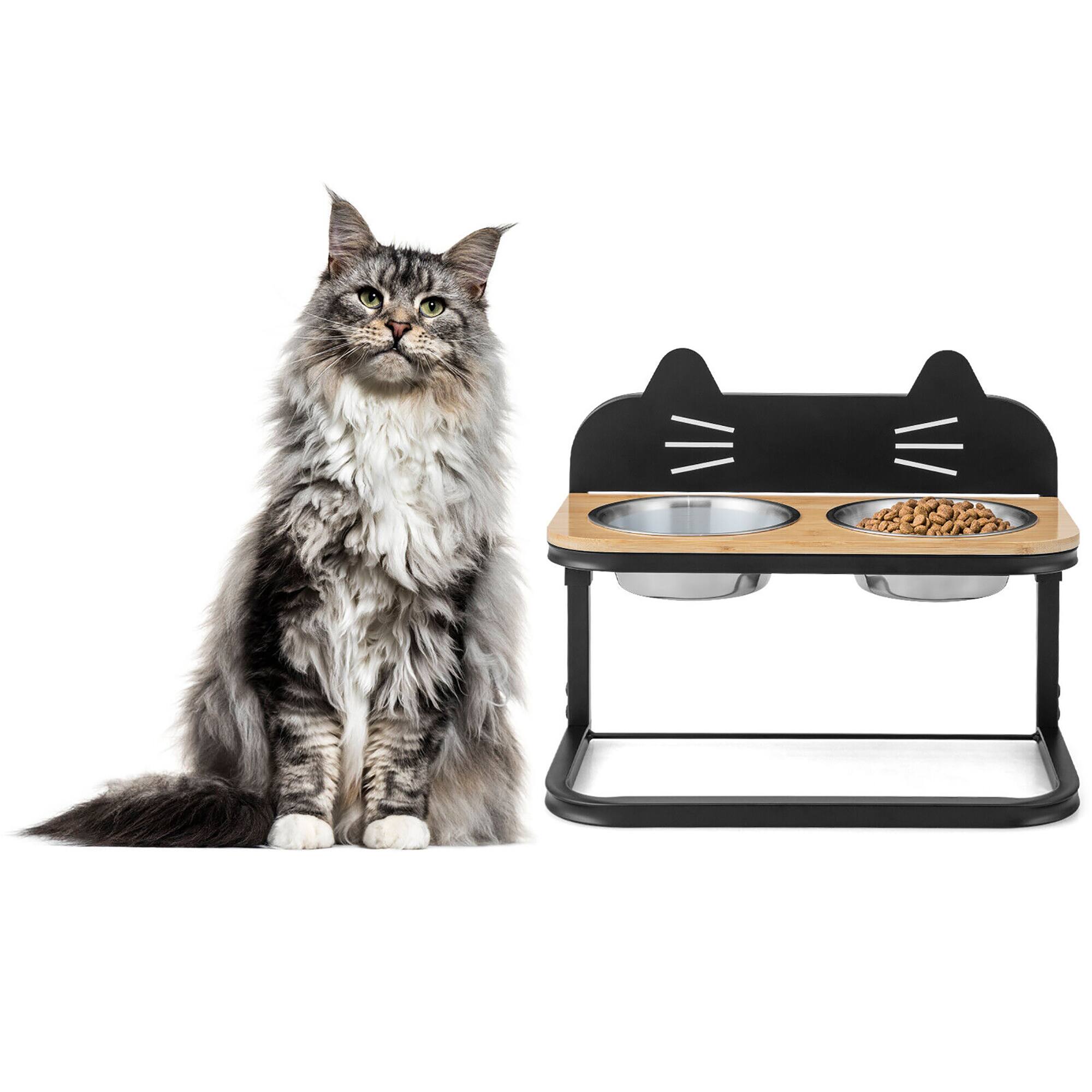 Alt View 1. Gymax - Gymax Elevated Pet Feeder w/ 2 Stainless Steel Cat Food & Water Bowls - Black, Natural.