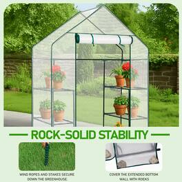 Winado - Mini Greenhouse, Small PE Plant Green House with 4 Tiers Rack, Shelf Clips, Roll-up Zipper Door, Gardening Supplies
