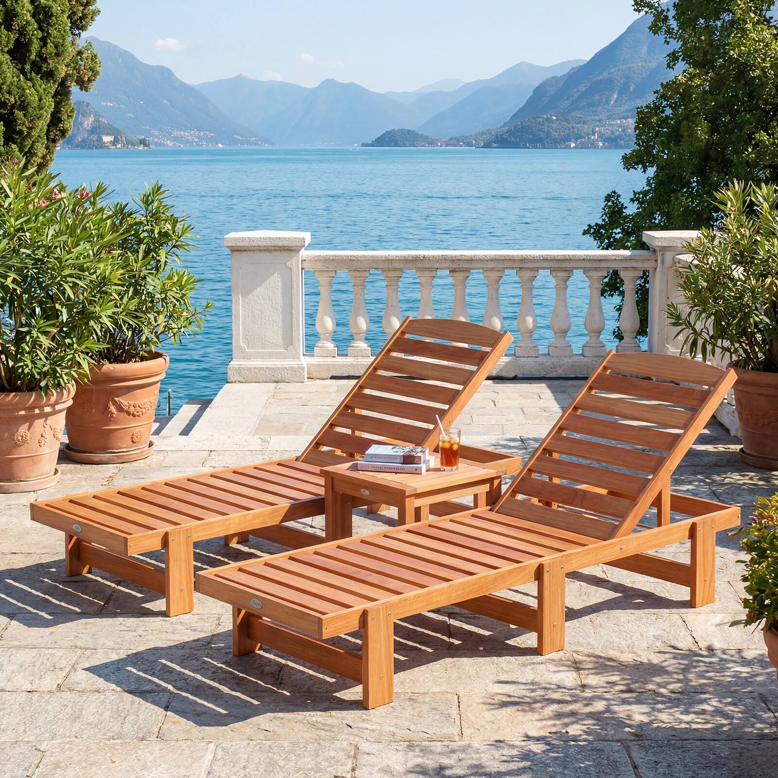 Alt View 3. Costway - Costway 1 PCS Patio Chaise Lounge Chair, Solid Wood Outdoor Recliner with Adjustable Backrest - Natural.