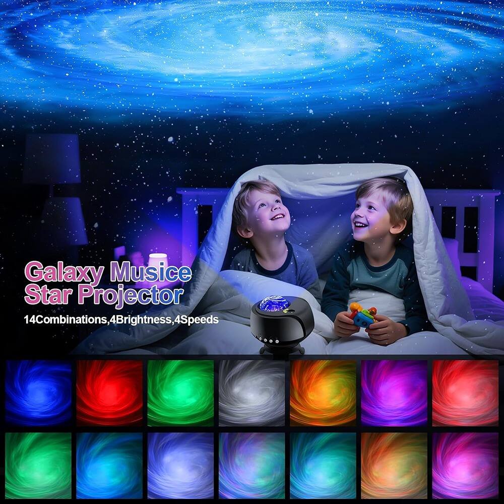 Galaxy Music Star Projector  
14 Combinations, 4 Brightness, 4 Speeds