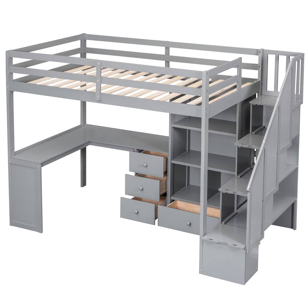 Alt View 7. Loheer - Loheer Twin Loft Bed with Desk and Storage Stairs Gray - Gray.