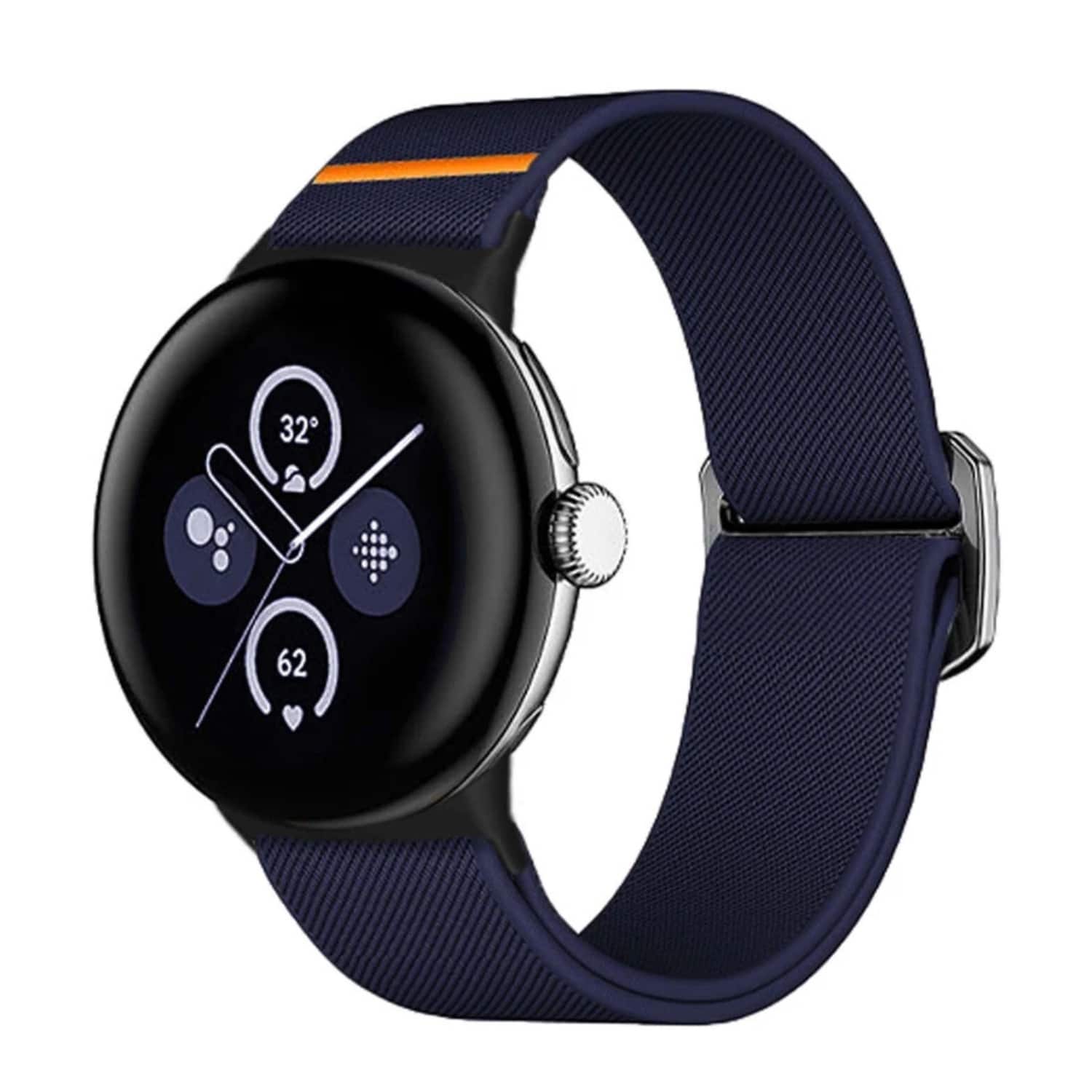 Front. Stock Preferred - Stretchy Solo Loop Band for Google Pixel Watch 3/2/1 (41mm) - DarkBlue - DarkBlue.
